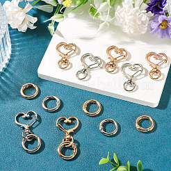 10Pcs 2 Colors Heart Alloy Swivel Snap Hook Clasps & 10Pcs 2 Colors Alloy Spring Gate Rings Findings Kits&nbsp;FIND-TADJ0001-23