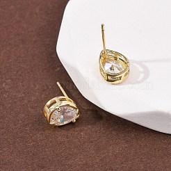 Brass Micro Pave Clear Cubic Zirconia Stud Earrings&nbsp;EJEW-C174-02G-G