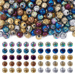 150Pcs 10 Colors Electroplated Natural Lava Rock Beads Strands&nbsp;G-PJ0001-03B