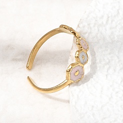 Flower 304 Stainless Steel Enamel Cuff Open Rings for Women&nbsp;RJEW-T033-01A