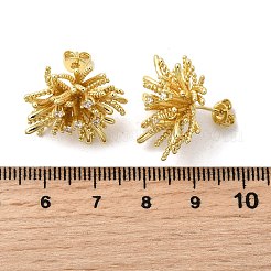 Flower Brass Micro Pave Clear Cubic Zirconia Stud Earrings&nbsp;EJEW-H171-01A-G