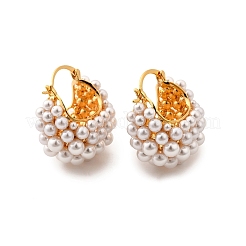 Brass ABC Plastic Imitation Pearl Basket Hoop Earrings&nbsp;EJEW-S270-08G