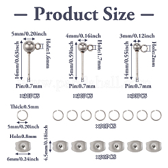 90Pcs 3 Size 202 Stainless Steel Ball Stud Earring Findings&nbsp;STAS-TA0002-22