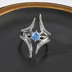 Brass Micro Pave Cubic Zirconia Cuff Open Rings for Women&nbsp;RJEW-L343-09P-02