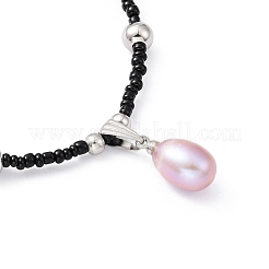 Natural Pearl Pendant Necklace with Glass Beaded Chains&nbsp;NJEW-M201-01B