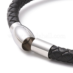 Black Leather Braided Cord Bracelet with 304 Stainless Steel Magnetic Clasps&nbsp;BJEW-P275-02P
