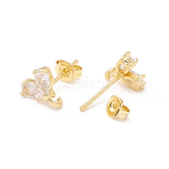 Rack Plating Brass Cubic Zirconia Stud Earrings Findings&nbsp;MAK-I684-10G-03-RS