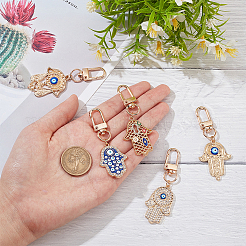 5Pcs 5 Colors Hamsa Hand/Hand of Miriam with Evil Eye Alloy Enamel Pendant Decoration&nbsp;HJEW-NB0001-75