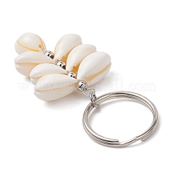 Natural Cowrie Shell Beads with Iron Split Key Rings & Brass Beads Keychain&nbsp;KEYC-JKC01210