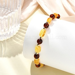 Natural Amber & Brass Beaded Stretch Bracelets for Women Men&nbsp;BJEW-JB13721