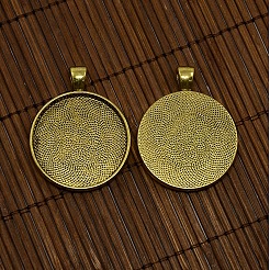 30mm Clear Glass Cabochons and Nickel Free Antique Golden Metal Alloy Pendant Cabochon Settings&nbsp;DIY-X0149-AG-NF