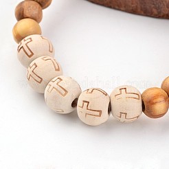 Cross Wood Beaded Stretch Bracelets&nbsp;BJEW-JB02218