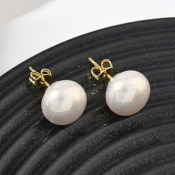 Brass & ABS Plastic Imitation Pearl Stud Earrings for Women&nbsp;PL-CBA760A-14A-G02