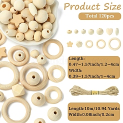 110Pcs 12 Styles Unfinished Wood Beads&nbsp;WOOD-YW0001-82