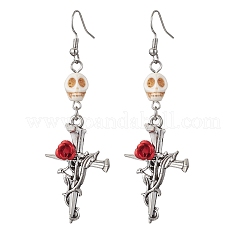 3 Pairs 3 Colors Hallowmas Alloy Dyed Synthetic Turquoise Dangle Earrings&nbsp;EJEW-JE06484