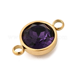 304 Stainless Steel with Faceted K9 Glass Birth Stone Flat Round Links Connector Charms&nbsp;STAS-F139-042G-A02