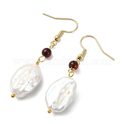 Natural Baroque Keshi Pearl and Natural Amber Dangle Earrings&nbsp;EJEW-JE07110
