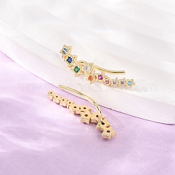 Brass Micro Pave Cubic Zirconia Stud Crawler Earrings&nbsp;KK-CBAA351-17G-02