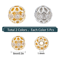 10Pcs 2 Colors Rack Plating Brass Micro Pave Clear Cubic Zirconia Beads&nbsp;ZIRC-SC0001-23