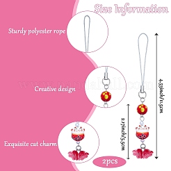 2Pcs Handmade Lampwork & ABS Plastic Imitation Pearl & Glass & Porcelain Mobile Straps&nbsp;HJEW-SW00267-06