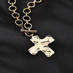 Alloy Textured Cross Pendant Ring Link Chain Necklaces for Women&nbsp;LS-NJEW-B120-03