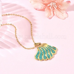 304 Stainless Steel Enamel Shell Shape Stud Earrings & Pendant Necklaces Sets for Women&nbsp;SA-CBA46AF-20G