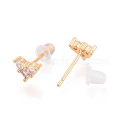 Heart Brass Micro Pave Clear Cubic Zirconia Stud Earrings&nbsp;EJEW-T047-38G