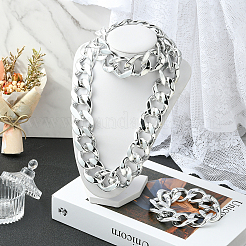 2Pcs 2 Styles Acrylic Cuban Link Chain Necklaces & Bracelets Jewelry Sets&nbsp;SJEW-SP0001-01P