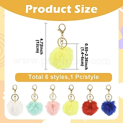 6Pcs Handmade Faux Rabbit Fur Pom Pom Ball Keychains&nbsp;KEYC-YW00255