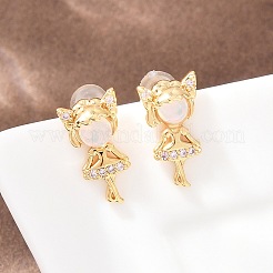 Girl Brass Micro Pave Clear Cubic Zirconia Stud Earrings&nbsp;EJEW-A150-01G