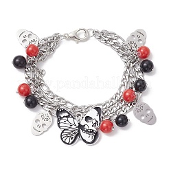 Halloween Theme 304 Stainless Steel Figaro Chains Multi-strand Bracelets&nbsp;BJEW-JB12094-01