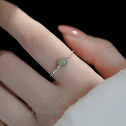 925 Sterling Silver & Round Natural Hetian Jade Cuff Rings&nbsp;FS-WGB5859-01