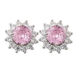 Flower Brass Micro Pave Clear Cubic Zirconia Stud Earrings for Women&nbsp;EJEW-G428-17P