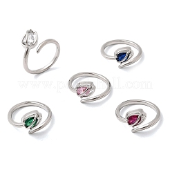 Brass Micro Pave Cubic Zirconia Cuff Open Rings for Women&nbsp;RJEW-L343-01P