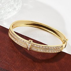 Brass Micro Pave Clear Cubic Zirconia Hinged Bangles for Women&nbsp;BJEW-K274-12G