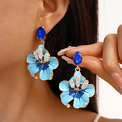 Flower Alloy Rhinestone Dangle Stud Earrings&nbsp;FS-WG119D4-02