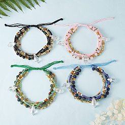 Sparkling Glass Seed Beads 5 Layered Anklet&nbsp;AJEW-SW00006-04