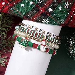 4Pcs 4 Style Polymer Clay Stretch Bracelets Set&nbsp;BJEW-TA00496