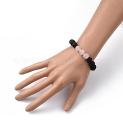Natural Rose Quartz & Lava Rock Beaded Stretch Bracelets&nbsp;BJEW-JB05415-02