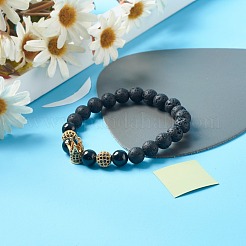Oil Diffuser Yoga Natural Tourmaline & Natural Lava Rock Beads Stretch Bracelet for Girl Women&nbsp;BJEW-JB06800