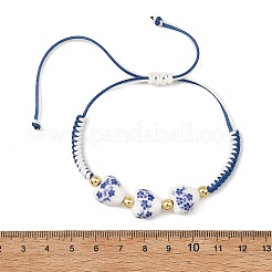 Floral Printed Porcelain Heart Braided Bead Bracelets&nbsp;BJEW-JB14284