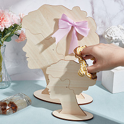 2 Sizes Hair Bun Girl Wooden Head Child Silhouette Stands&nbsp;ODIS-WH0030-15B