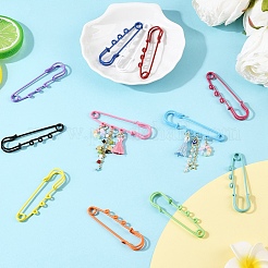 12Pcs 12 Colors Spray Painted Iron Brooch Findings&nbsp;IFIN-YW0004-05