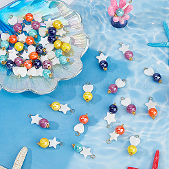 40Pcs 10 Styles Round Porcelain and Natural Freshwater Shell Star Heart Pendants&nbsp;PALLOY-FH00139