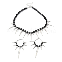 Alloy Punk Spiked Choker Necklace & Hoop Earrings Sets&nbsp;SJEW-C008-02P