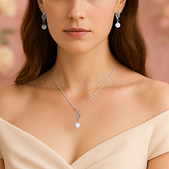 2 Colors Round Plastic Imitation Pearl & Crystal Rhinestone Dangle Stud Earrings & Pendant Necklace&nbsp;SJEW-HY0001-24