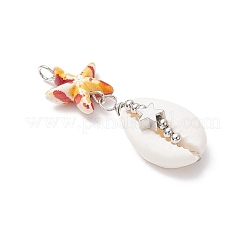 5Pcs 5 Colors Starfish Dyed Synthetic Turquoise & Natural Cowrie Shell Pendants&nbsp;PALLOY-JF03936