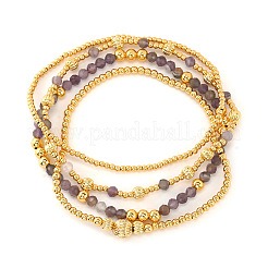 4Pcs 4 Styles Natural Amethyst & Brass Round Beads Stretch Bracelets for Women&nbsp;NA2188-1