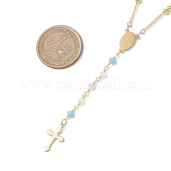 Faceted Glass and Brass Rosary Bead Necklaces&nbsp;NJEW-JN05672
