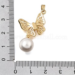 Brass Micro Pave Clear Cubic Zirconia with ABS Imitation Pearl Pendants&nbsp;CU-CBAA556-03C